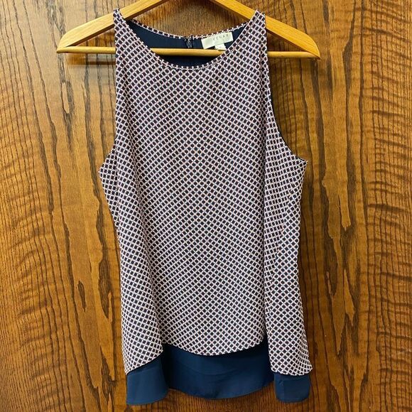 Kenar geometric print double layer halter neck sleeveless flowy tunic blouse - Picture 9 of 9